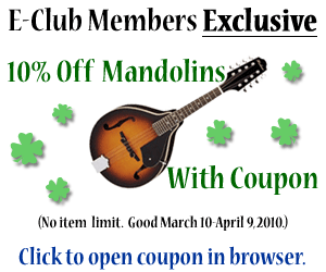 E-Club Members Coupon 10% Off Mandolins