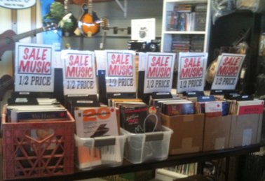Table with Sale Books by front counter